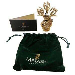 Matashi Crystals 24K Gold Plated Vase of Tulips w/Butterfly; Clear Crystals; NWT
